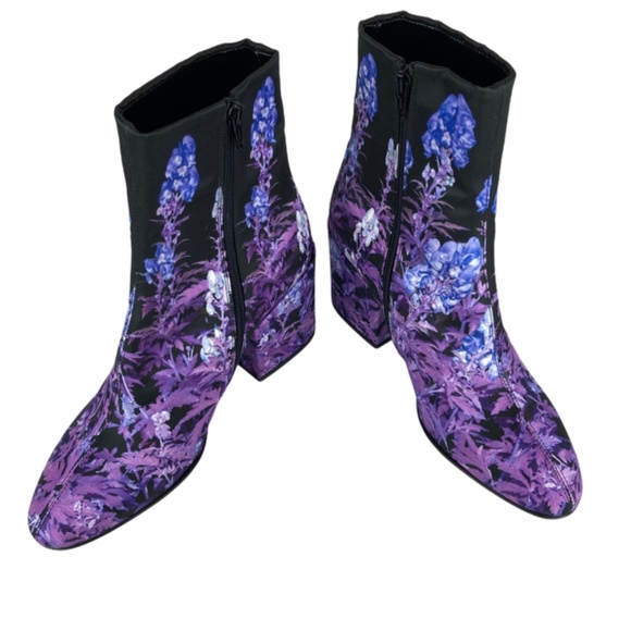 Dries Van Noten Floral Satin Purple & Black Boots - Picture 2 of 9